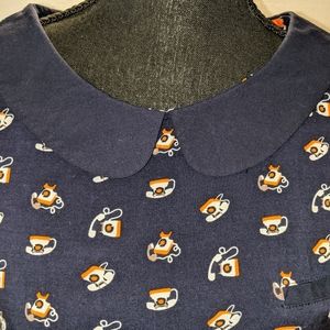 🌞 Retro vibes Peter Pan collar navy orange print